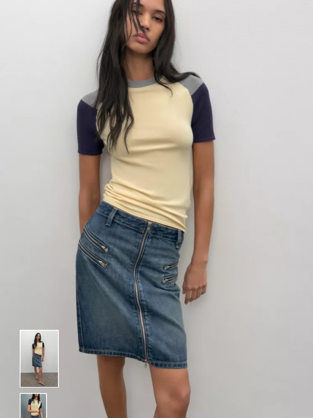 Zara Cream, Navy & Gray Colorblock Tee